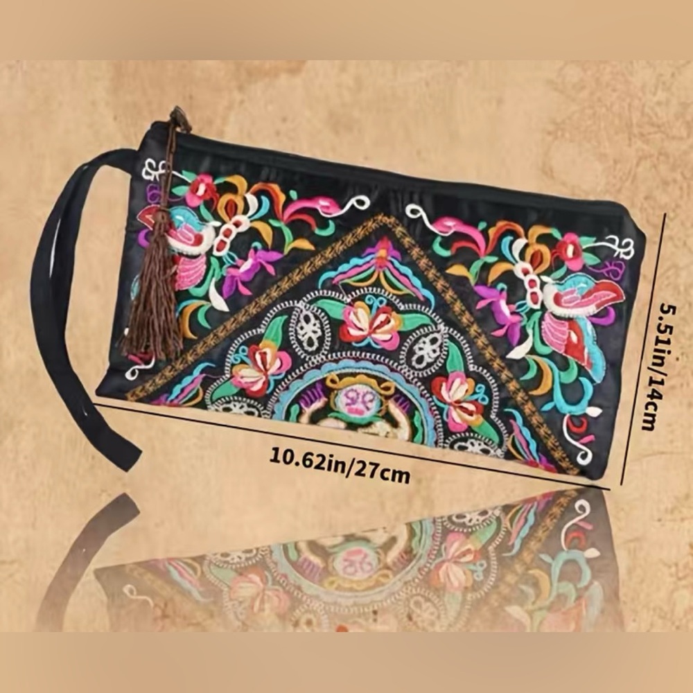 Embroidered Black‎ Clutch Bag
